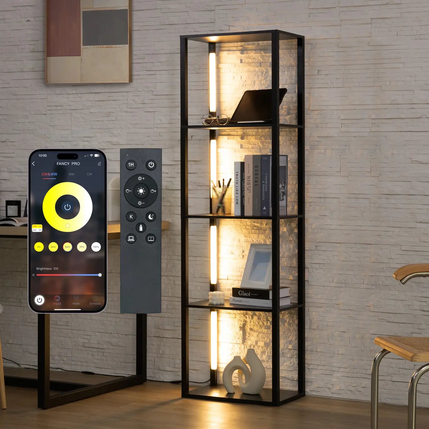 Bookcase Display with Dimmable Led, Changing Color Tones - 64”