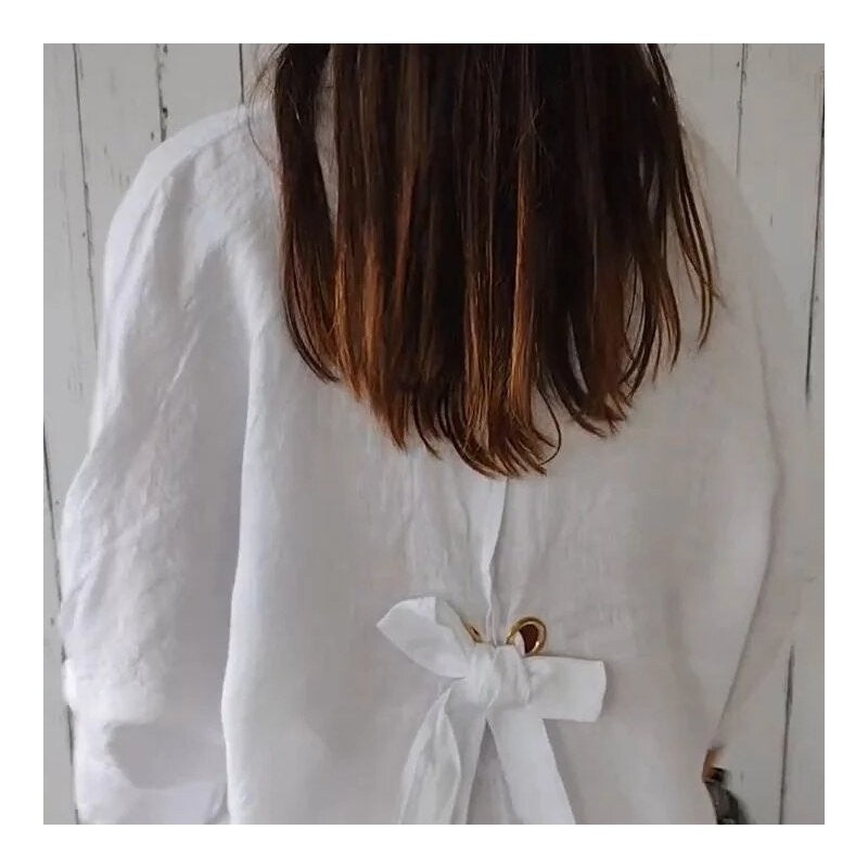 Relaxed Fit Solid Color Back Strap Blouse