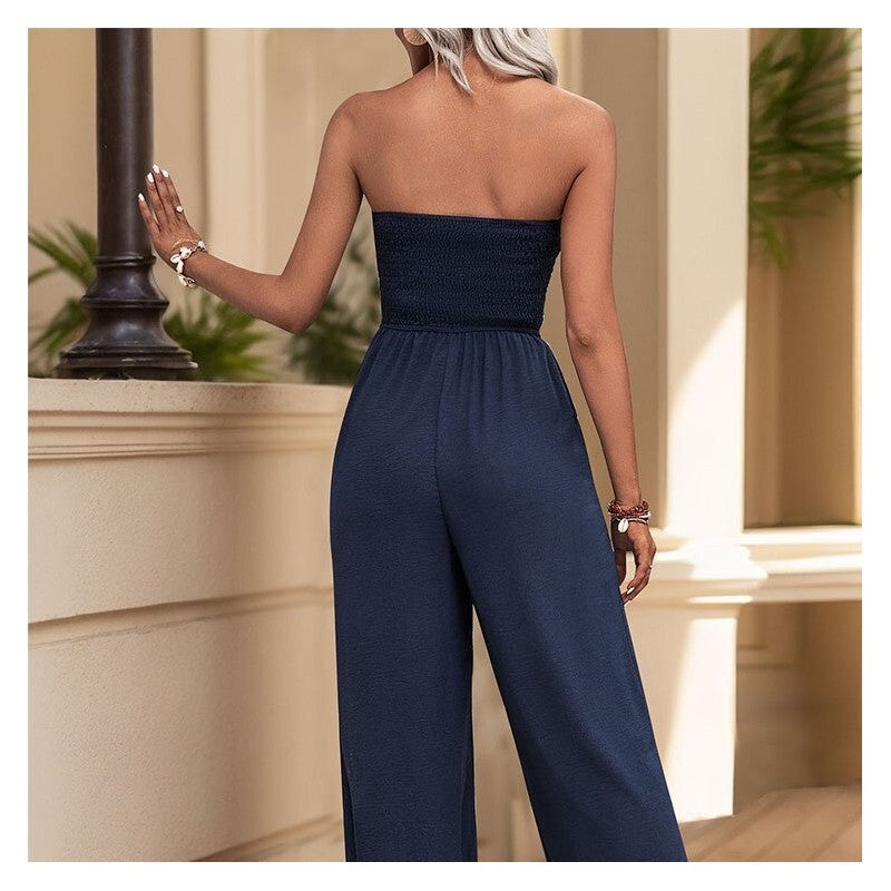 Strapless Jumpsuit with Butterfly Bow Detail in Solid Color