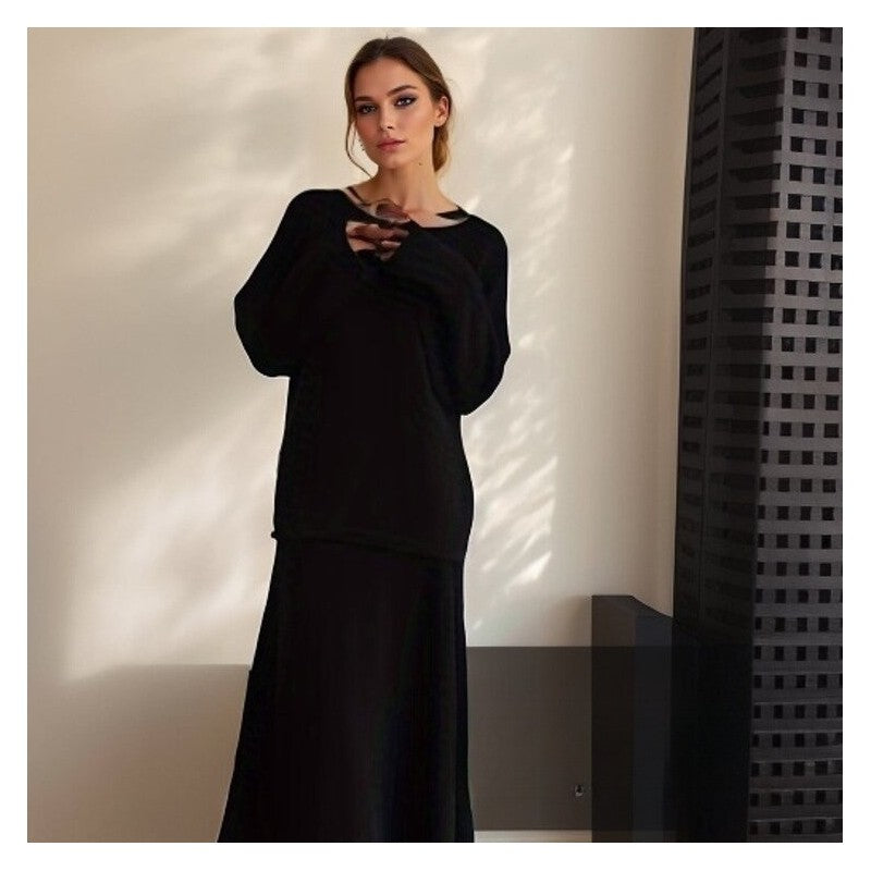 Solid Color Knit Sweater and Mermaid Skirt Set