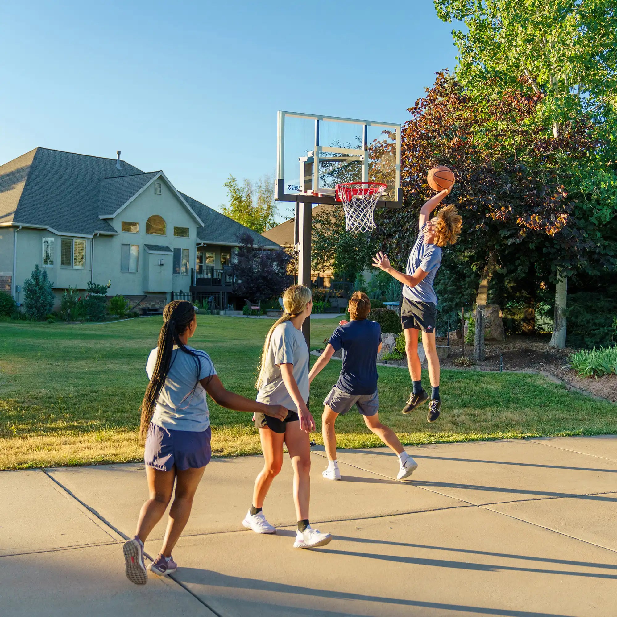 Lifetime Crank Adjust Bolt Down Basketball Hoop (54-Inch Tempered Glass)