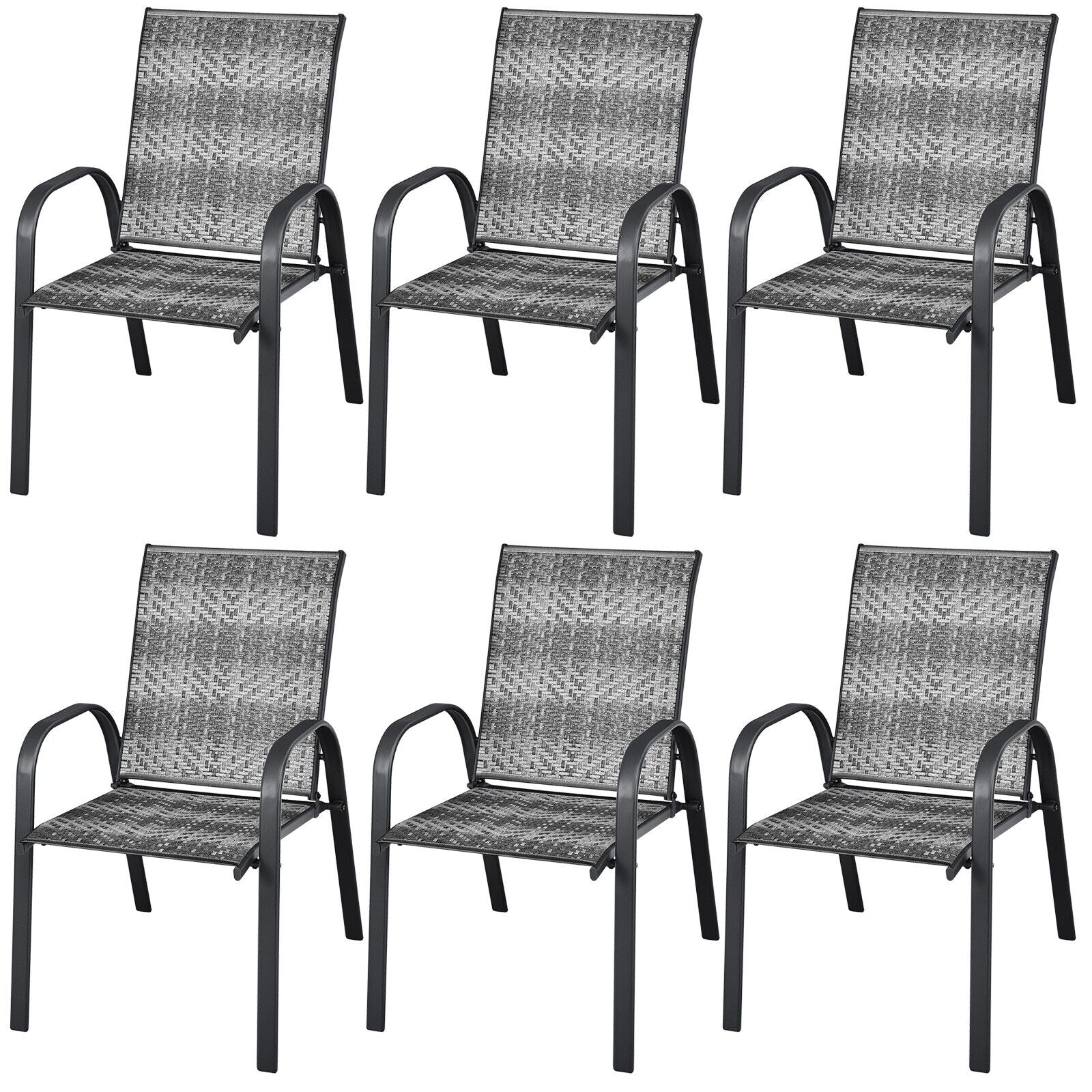 Set of 6 Outdoor PE Wicker Stackable Chairs with Sturdy Steel Frame-Gray