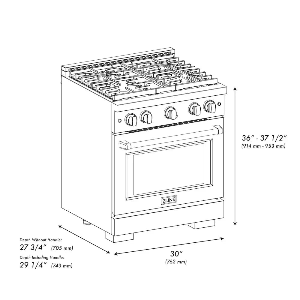 ZLINE 30"Paramount Dual Fuel Range Black Stainless Steel, SDRB-30