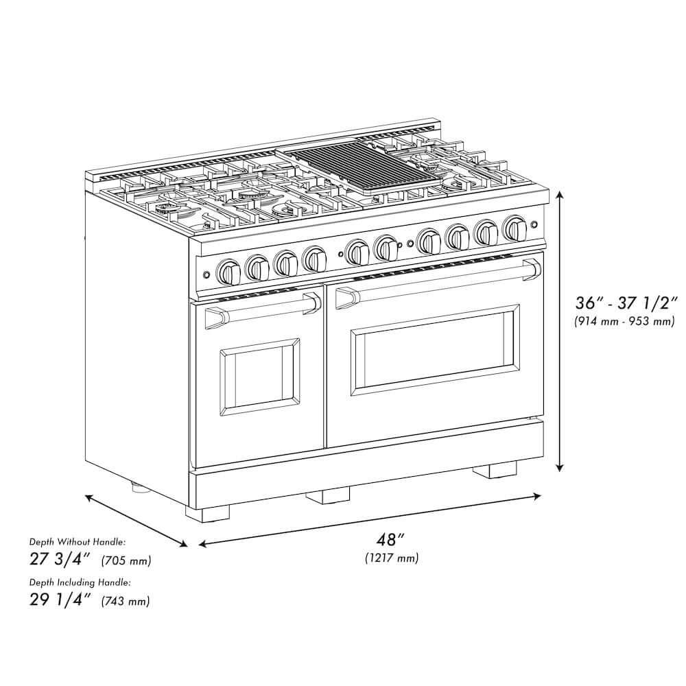 ZLINE 48" Dual Fuel Range, Gas Cooktop, Electric Convection Oven DuraSnow® Stainless Steel, Brass Burners CDRS-BR-48
