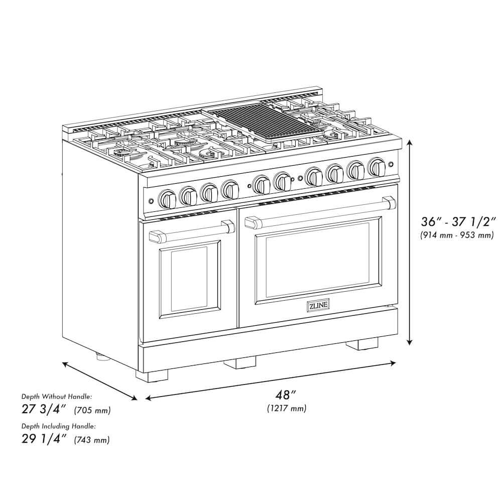 ZLINE 48" Select Gas Range Convection Gas Oven Stainless Steel Black Matte Doors Champagne Bronze HGRZ-BLM-48-CB