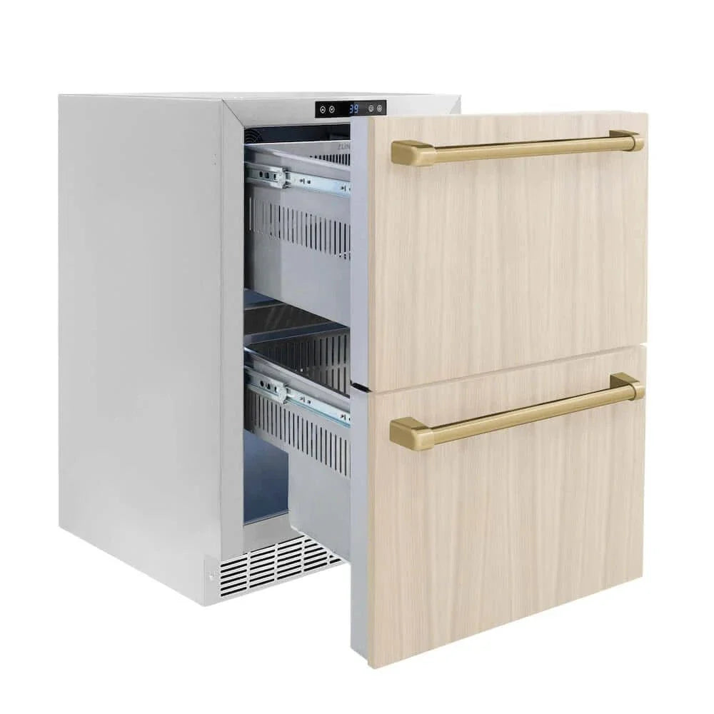 ZLINE 24" Touchstone 168 Can Outdoor-Rated Dual Refrigerator Drawer, Panel Ready Champagne Bronze, RDSPOZ-24-CB