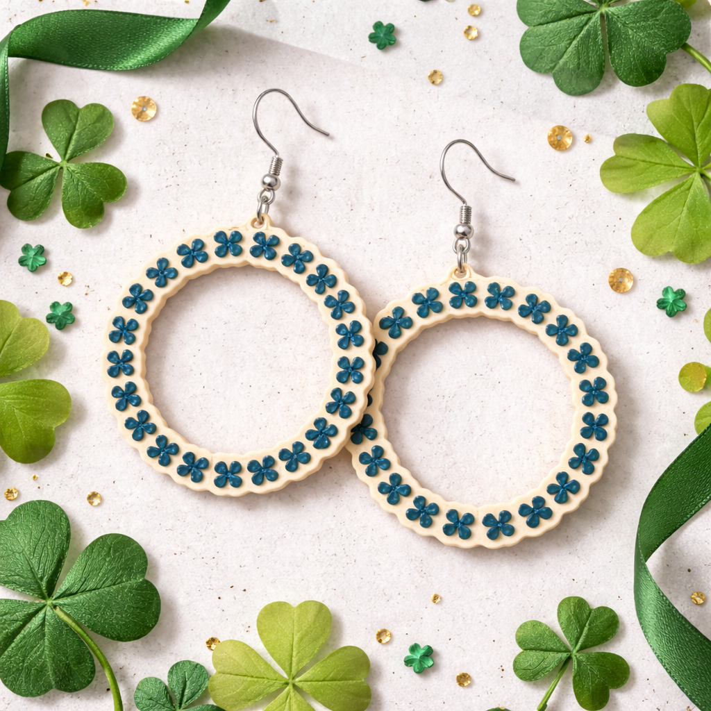 Green Clover Hoop Earrings – Lightweight Statement Floral Dangles (2.25" x 1.5")