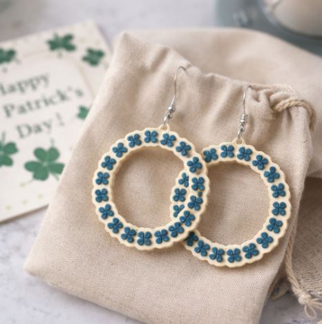 Green Clover Hoop Earrings – Lightweight Statement Floral Dangles (2.25" x 1.5")