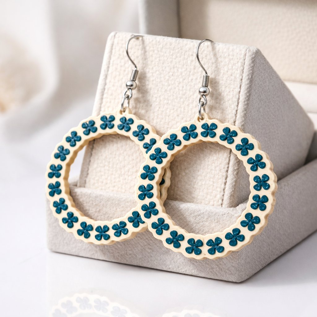 Green Clover Hoop Earrings – Lightweight Statement Floral Dangles (2.25" x 1.5")