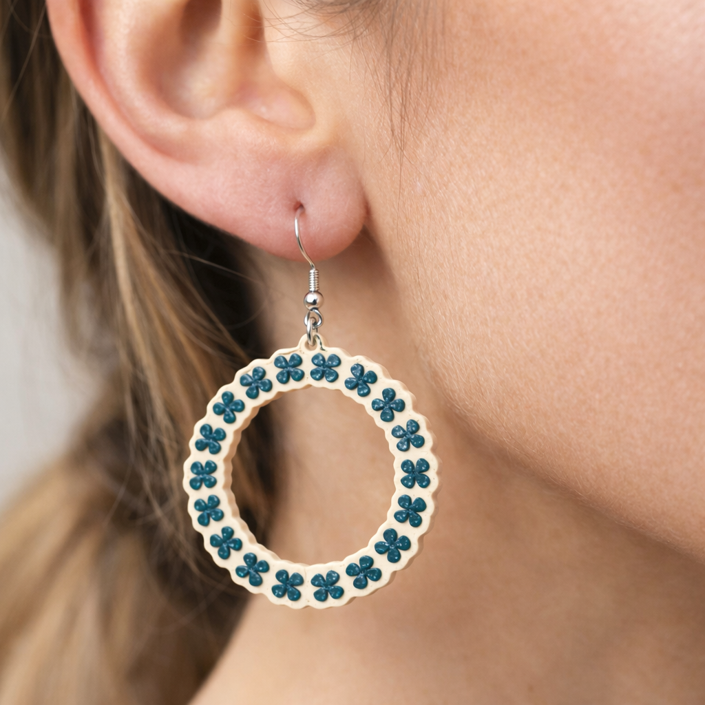 Green Clover Hoop Earrings – Lightweight Statement Floral Dangles (2.25" x 1.5")