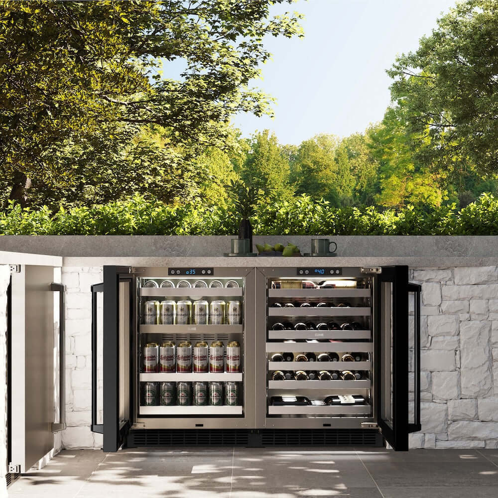 ZLINE 24" Touchstone 151 Can Beverage Fridge Black Stainless Steel Glass Door RBSO-BS-24