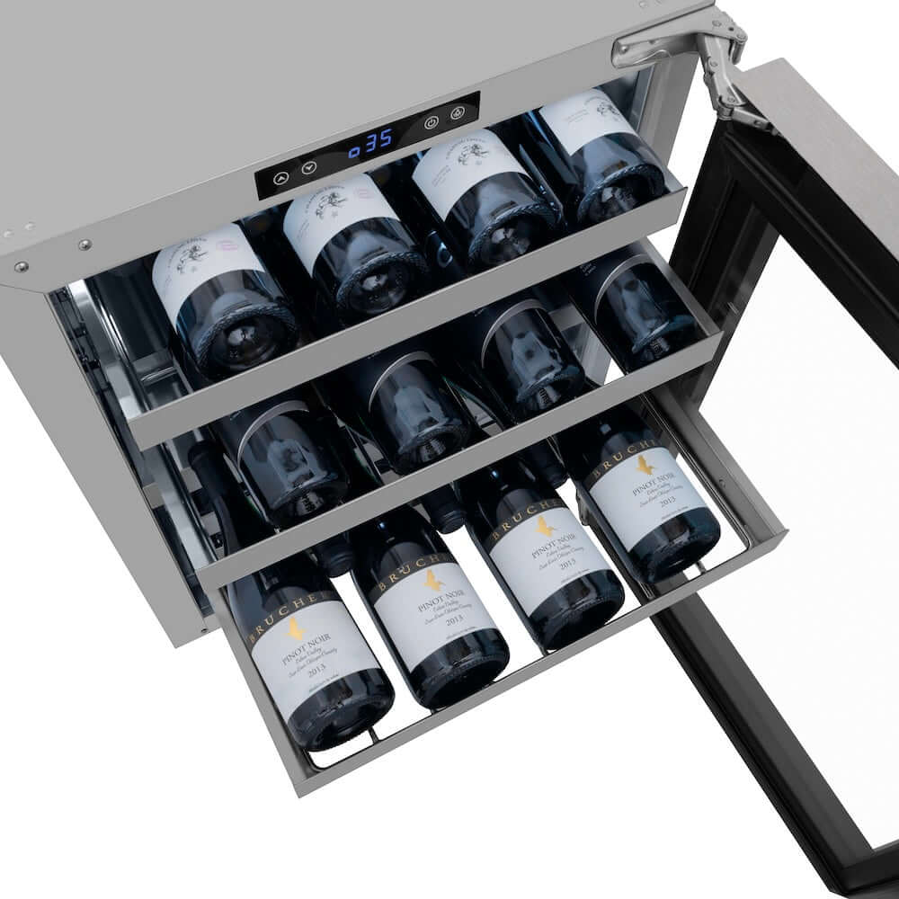 ZLINE 24" Touchstone Dual Zone 44 Bottle Wine Cooler DuraSnow® Stainless Steel Glass Door RWDO-SN-24