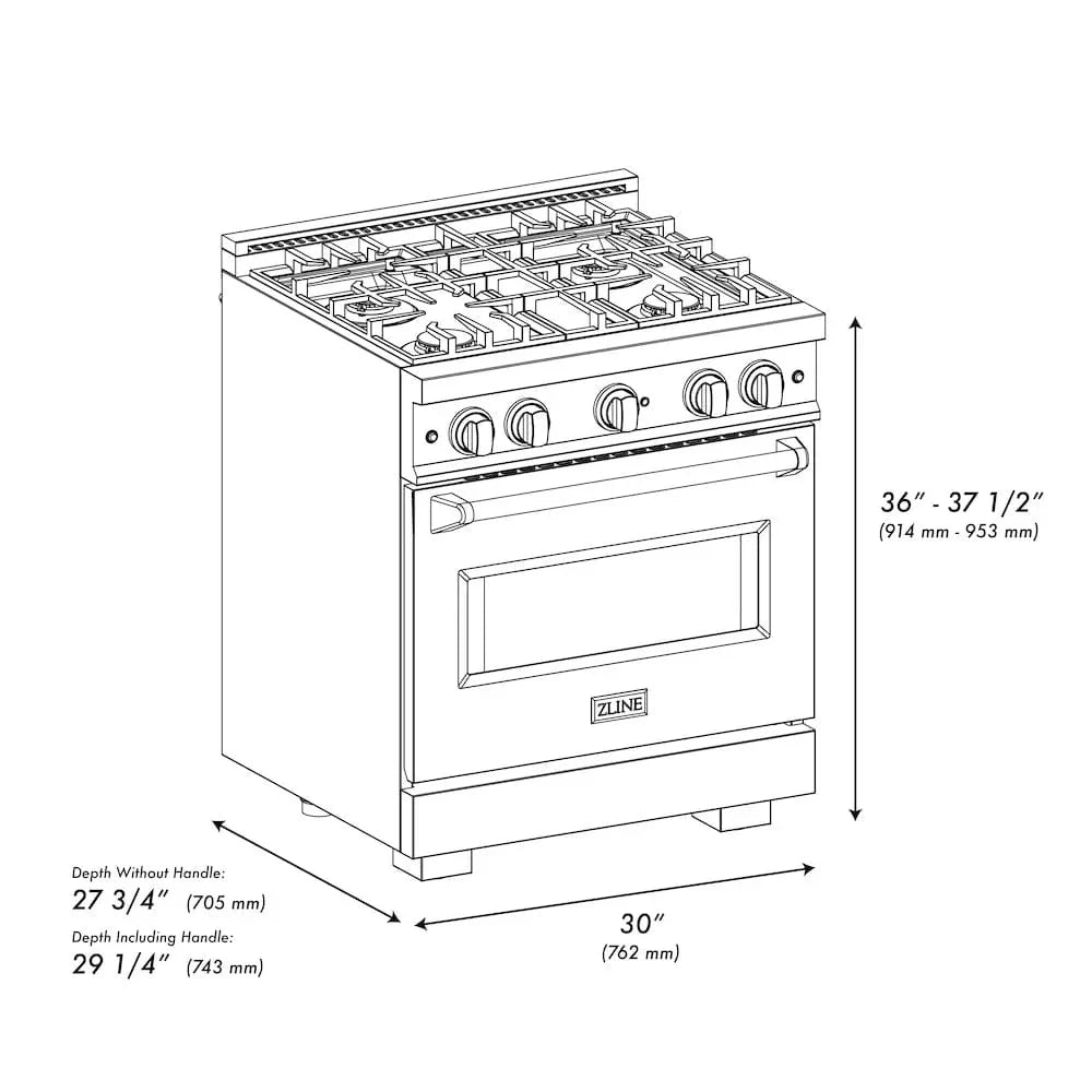 ZLINE 30" Classic Gas Range, Convection Gas Oven Stainless Steel, Matte Black CGRZ-30-MB