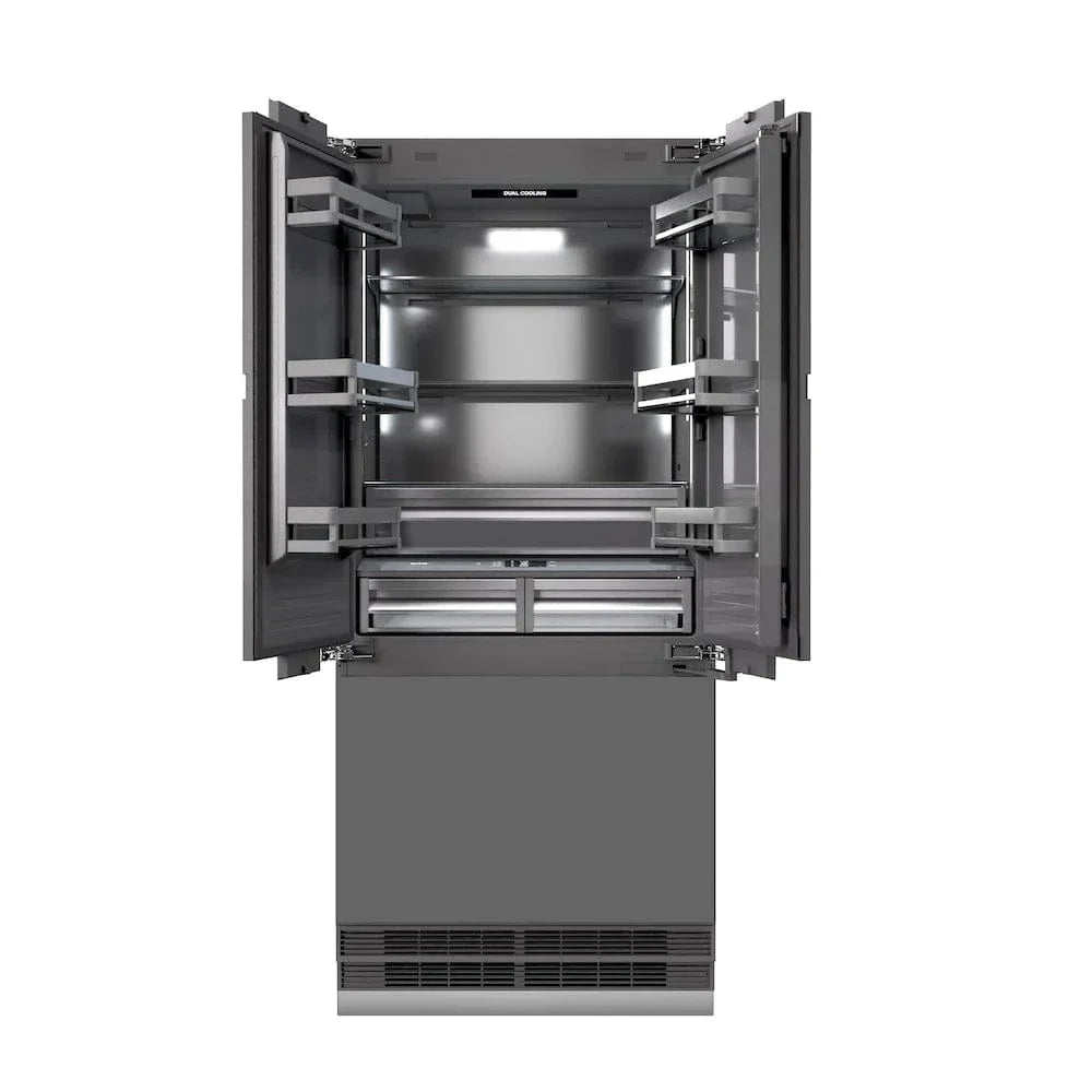 ZLINE 36" Panel Ready Built-In Bottom Freezer Refrigerator,Water Dispenser, Ice Maker,Graphite Gray, Matte Black GRBIVZ-36-MB
