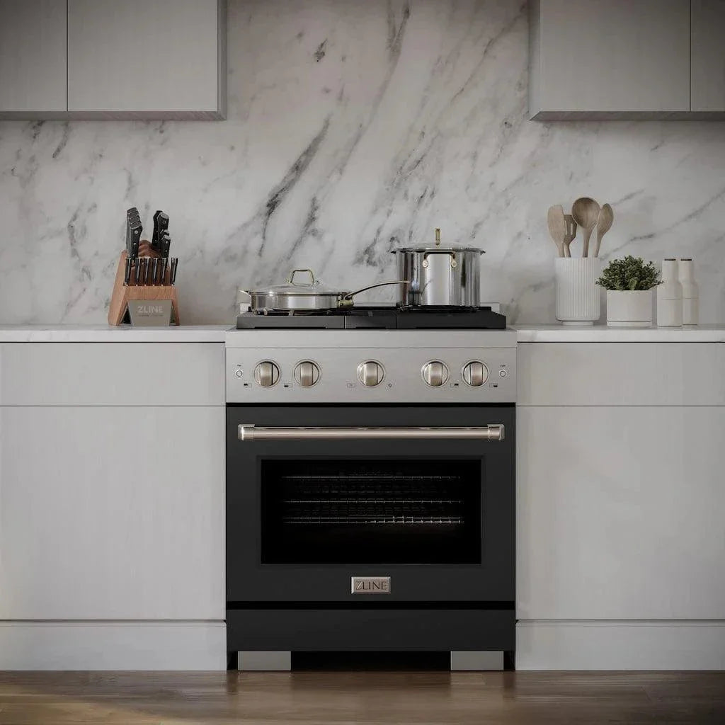 ZLINE 36" Gas Range, Convection Gas Oven, Stainless Steel,Matte Black  SGR-BLM-36