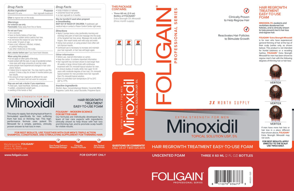 FOLIGAIN Minoxidil 5% Hair Regrowth Foam For Men 3 Month Supply