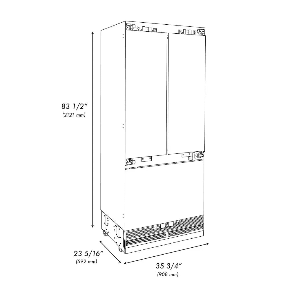 ZLINE 36" Panel Ready Built-In Bottom Freezer Refrigerator,Water Dispenser, Ice Maker,Graphite Gray, Matte Black GRBIVZ-36-MB