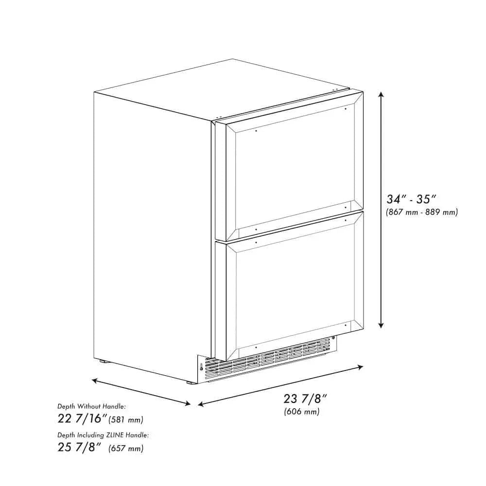 ZLINE 24" Touchstone 168 Can Outdoor-Rated Dual Refrigerator Drawer, Panel Matte Black, RDSPOZ-24-MB