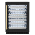 ZLINE 24" Touchstone Dual Zone 44 Bottle Wine Cooler Black Matte Glass Door Champagne Bronze Handle RWDOZ-BLM-24-CB