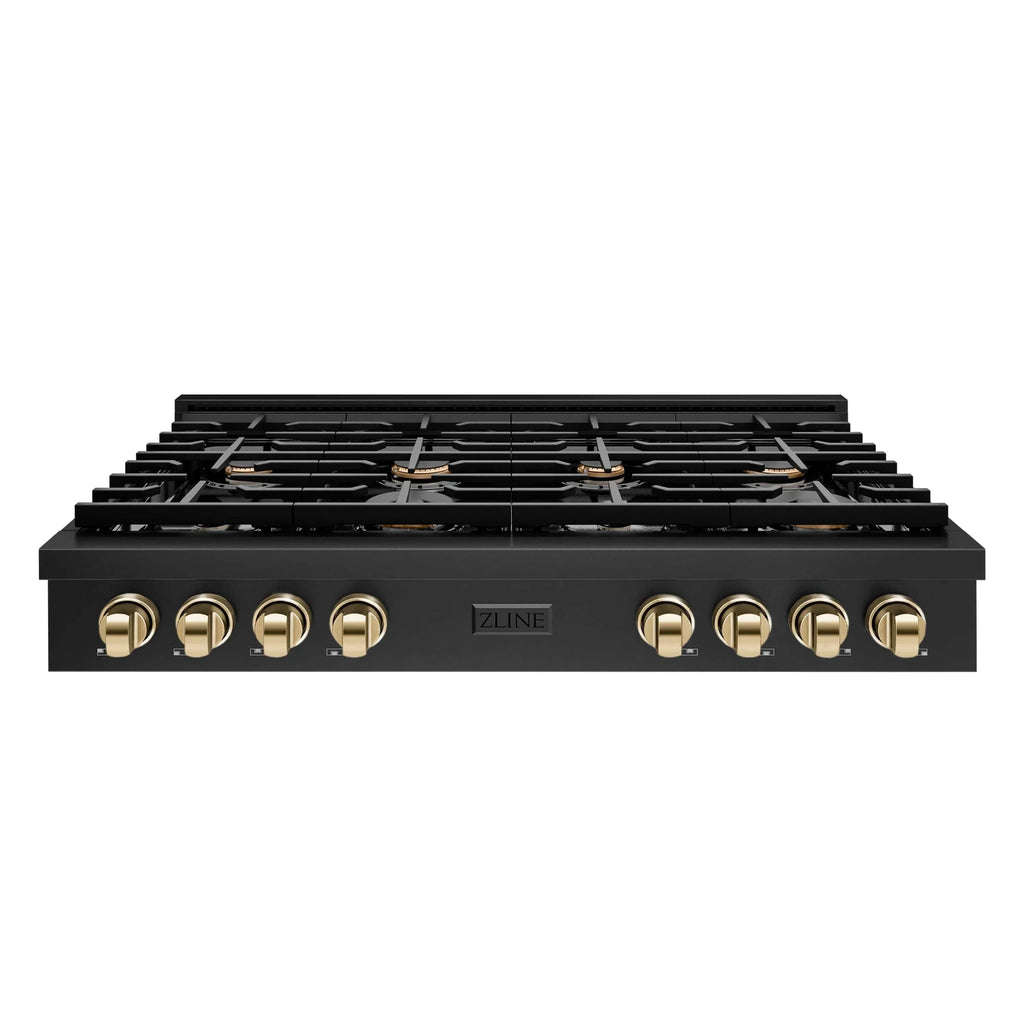 ZLINE 48" Paramount Gas Rangetop Black Stainless Steel Polished Gold SRTBZ-48-G
