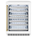 ZLINE 24" Touchstone Dual Zone 44 Bottle Wine Cooler White Matte Glass Door Champagne Bronze Handle RWDOZ-WM-24-CB