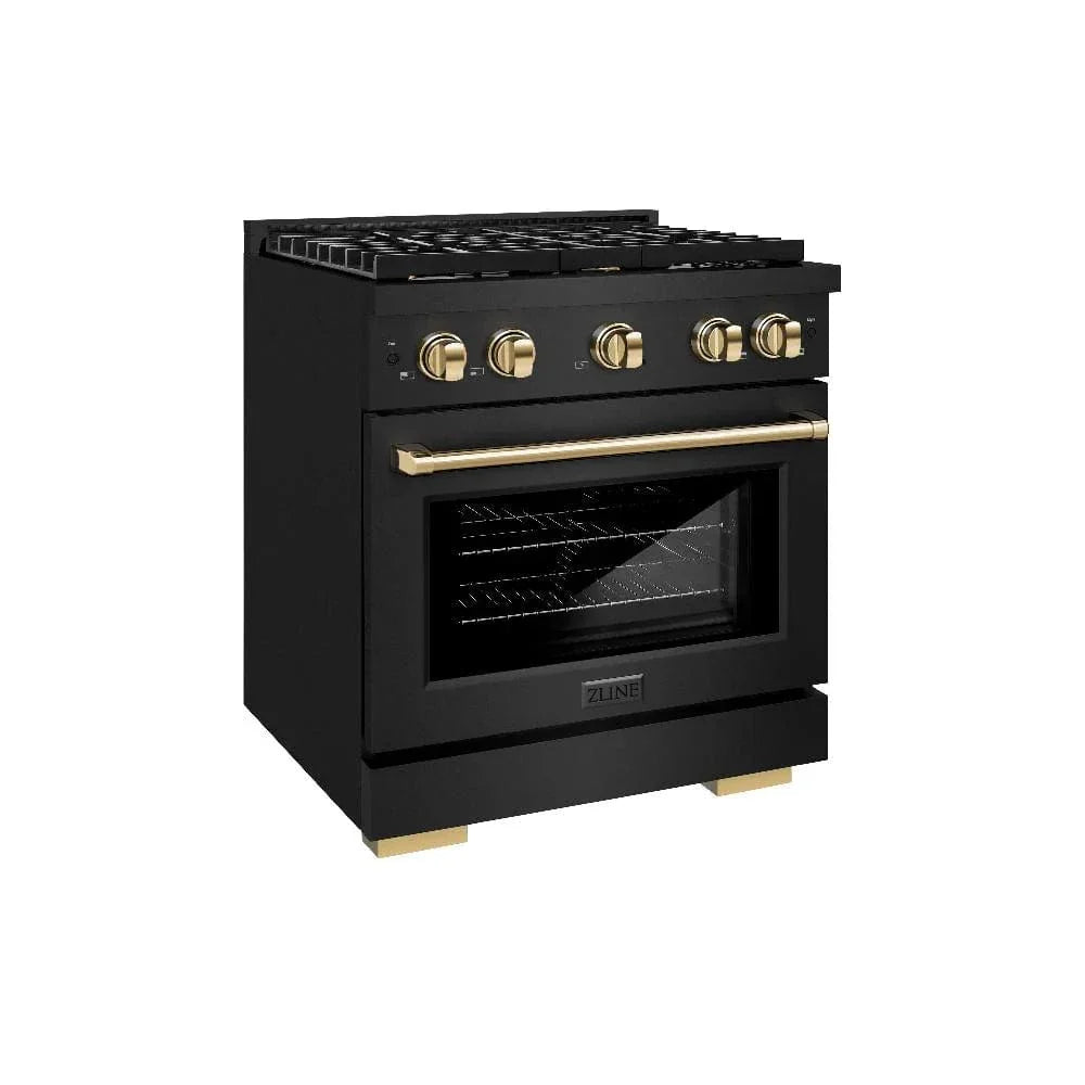ZLINE 30"Paramount Dual Fuel Range Black Stainless Steel, Gold SDRBZ-30-G