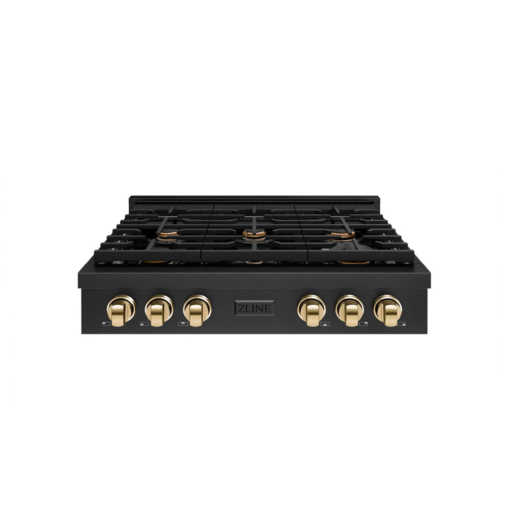 ZLINE 30" Paramount Gas Rangetop Black Stainless Steel Polished Gold SRTBZ-30-G