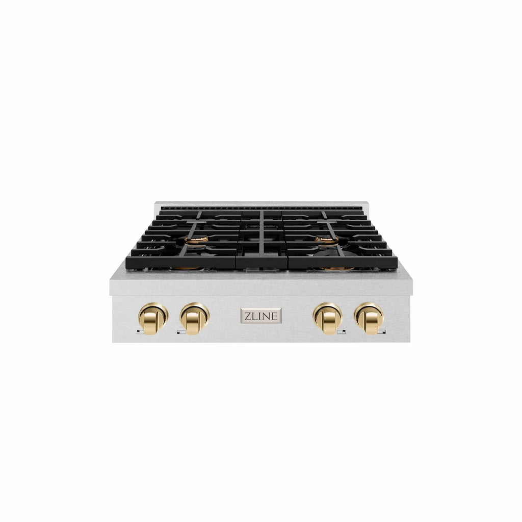 ZLINE 30" Paramount Gas Rangetop DuraSnow® Stainless Steel Polished Gold SRTSZ-30-G