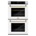 ZLINE 30"Professional True Convection Double Wall Oven, Air Fry, Self Clean, White Matte, Champagne Bronze WADZ-WM-30-CB