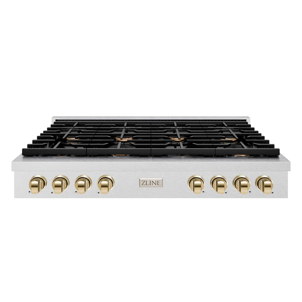 ZLINE 48" Paramount Gas Rangetop DuraSnow® Stainless Steel Polished Gold SRTSZ-48-G