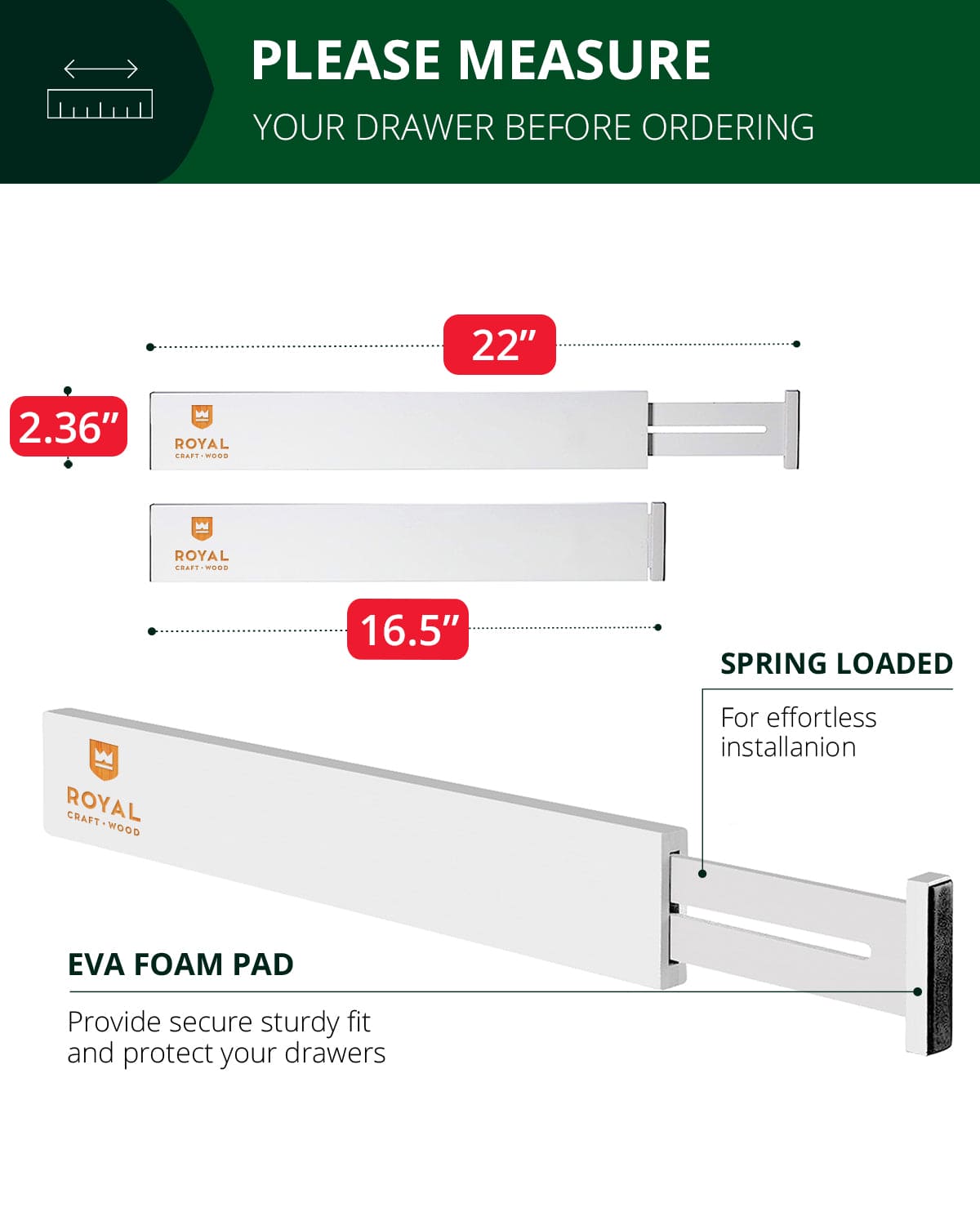 Drawer Dividers 22”, White