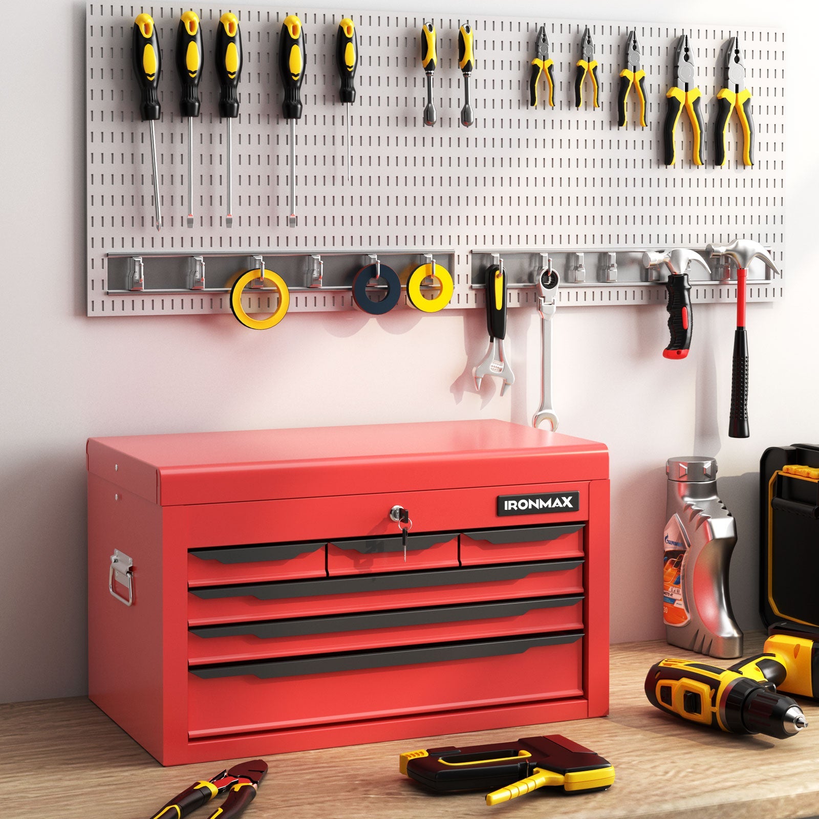 24 Inch Tool Chest Case with 6 Drawers and Top Storage for Garage Repair Shop & Warehouse-Red