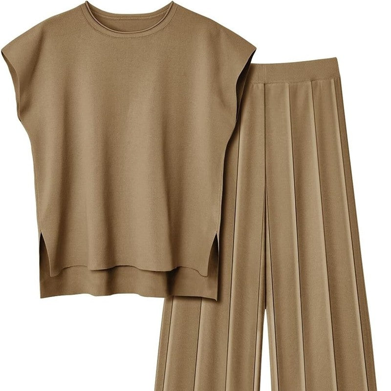 Knitted Sleeveless Vest with Matching Wide Leg Pants Set