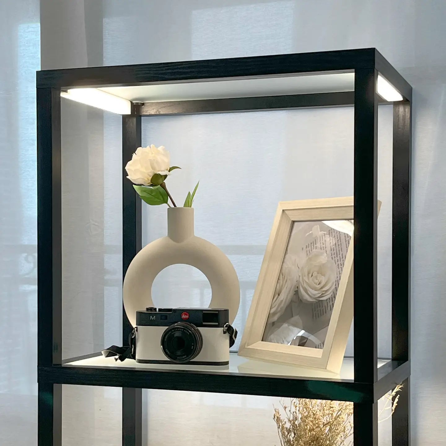 Luxury Glass Display Shelf with Dimmable Led Floor Lamp - 66”