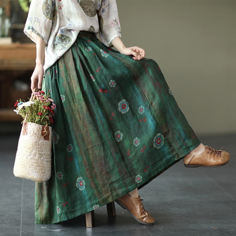 Flowy Floral Print Maxi Skirt with Elastic Waistband