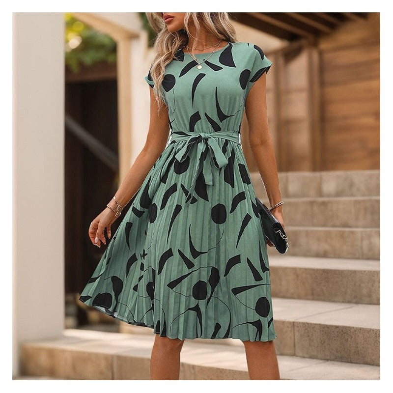 Geometric Print Pleated Dress