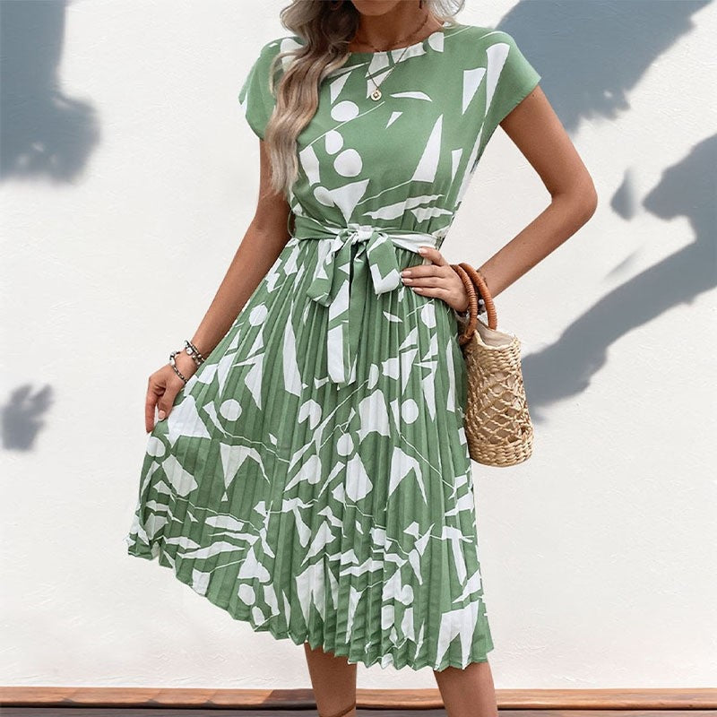 Geometric Print Pleated Dress