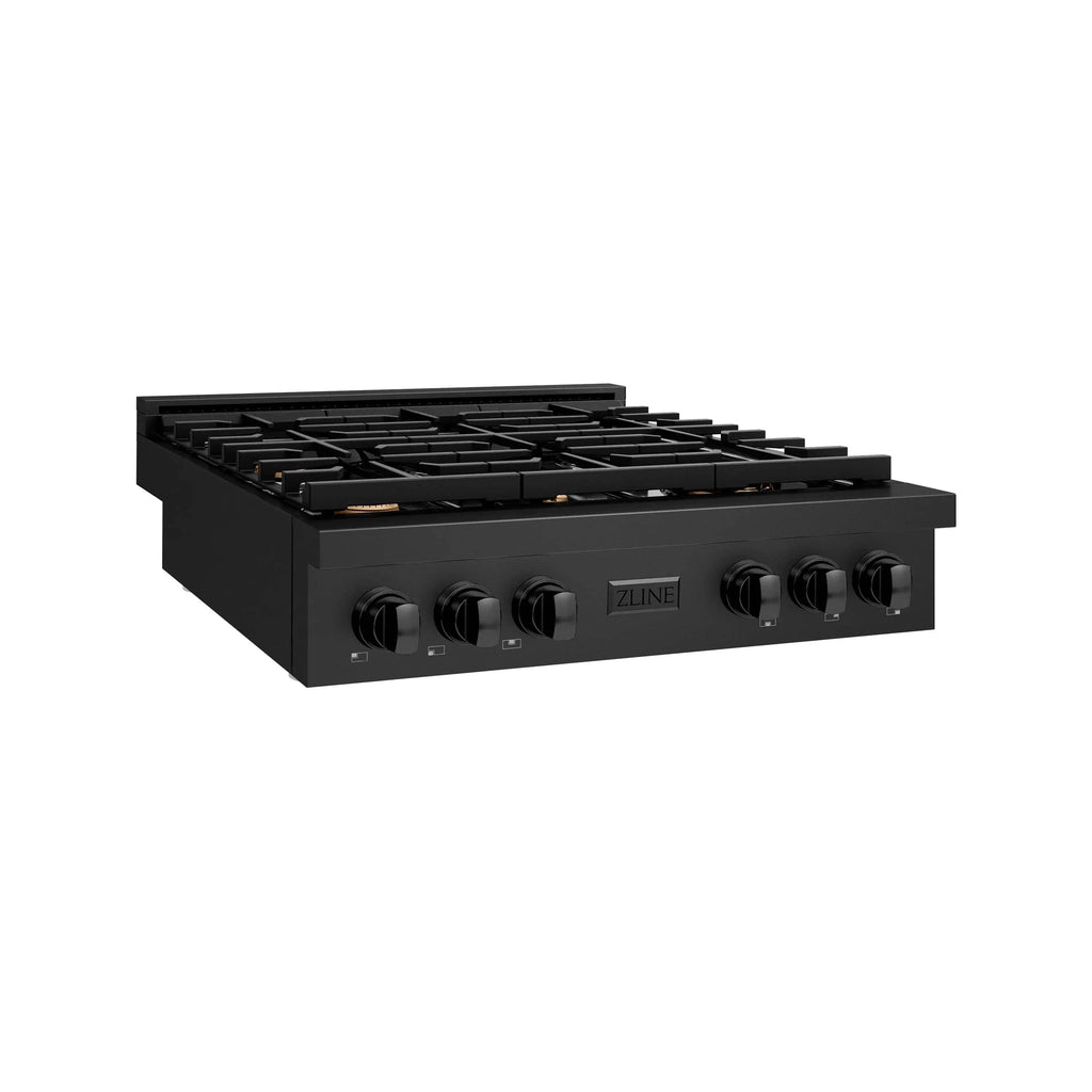 ZLINE 36" Paramount Gas Rangetop Black Stainless Steel Brass Burners SRTB-BR-36