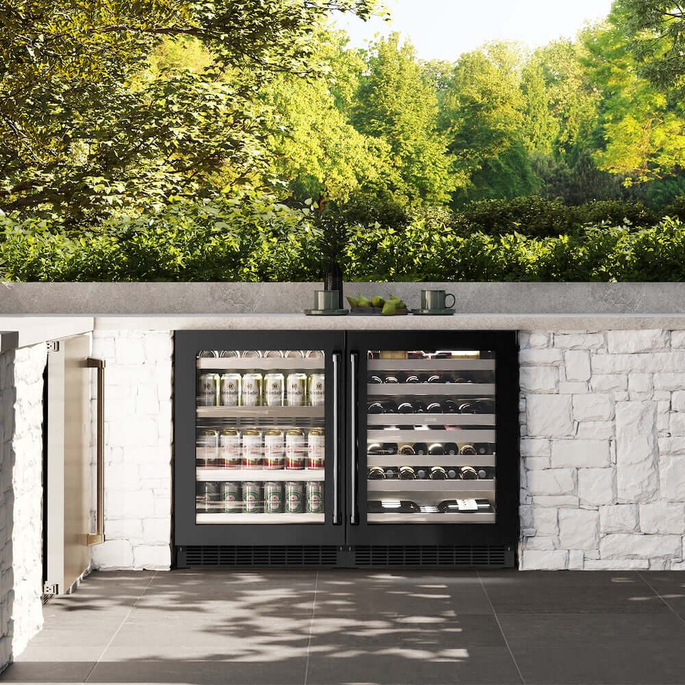 ZLINE 24" Touchstone 151 Can Beverage Fridge Black Stainless Steel Glass Door RBSO-BS-24