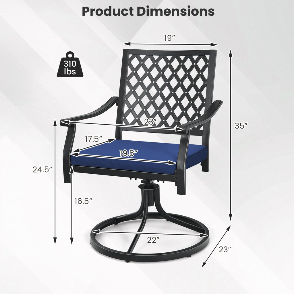 2 Pack Swivel Outdoor Chairs with Soft Cushions and Round Steel Base-Navy