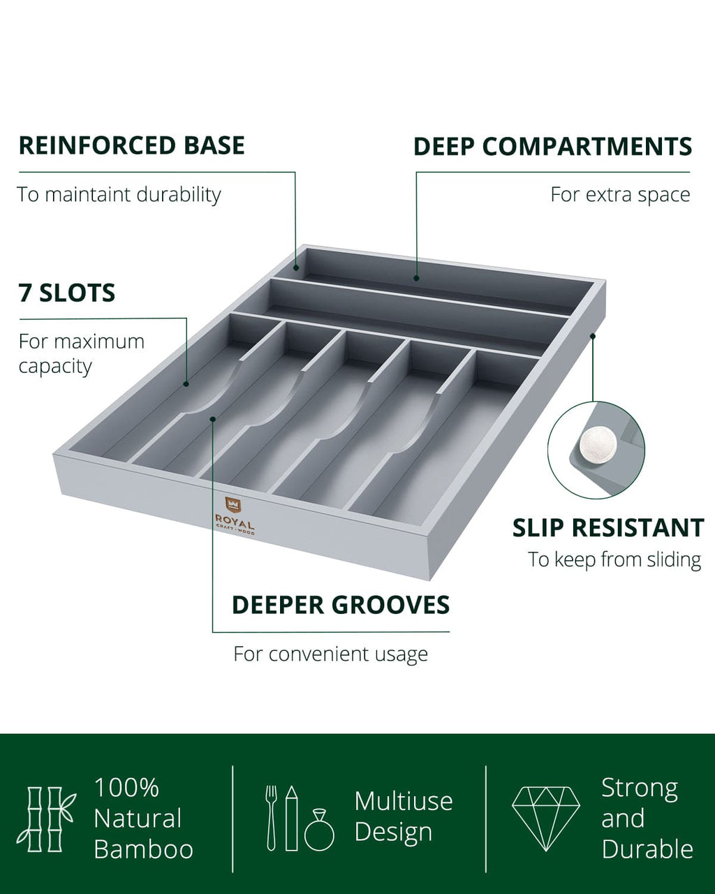 Basic Silverware Drawer Organizer, Gray