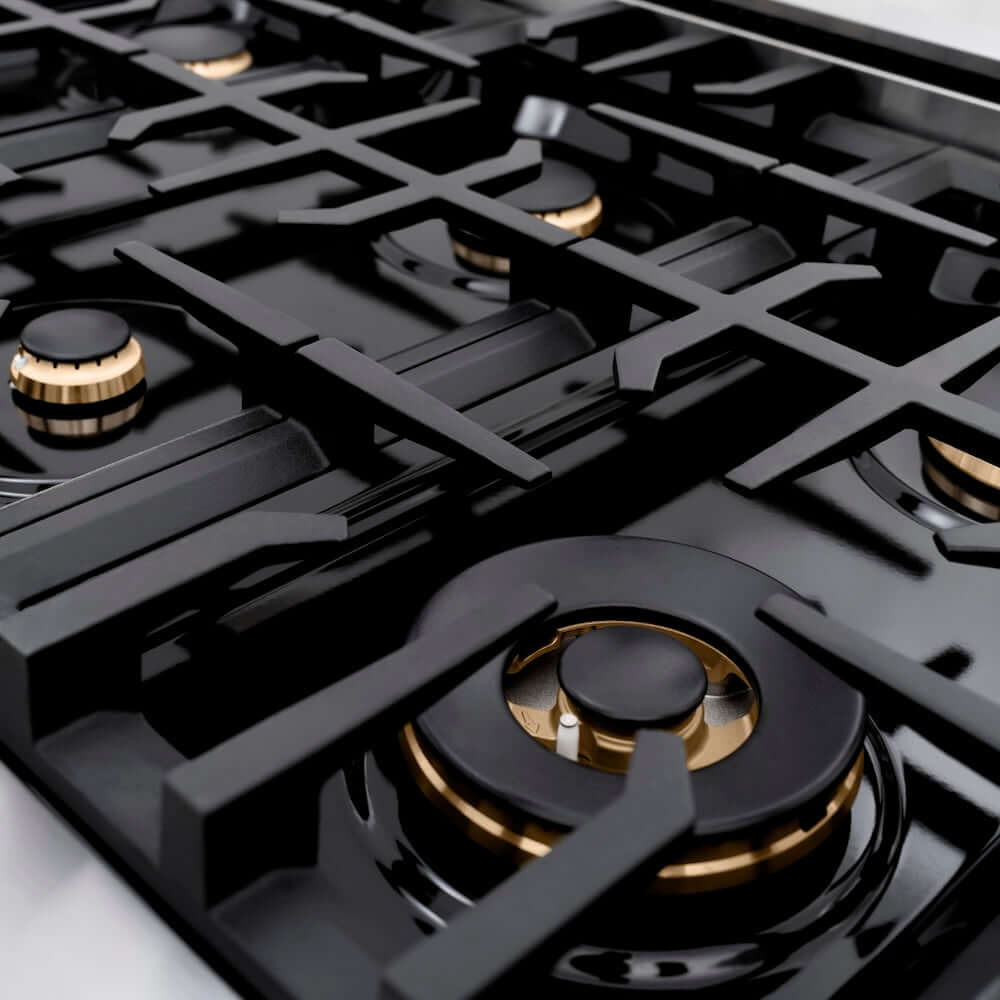 ZLINE 48" Select Gas Range Convection Gas Oven Stainless Steel Black Matte Doors Champagne Bronze HGRZ-BLM-48-CB