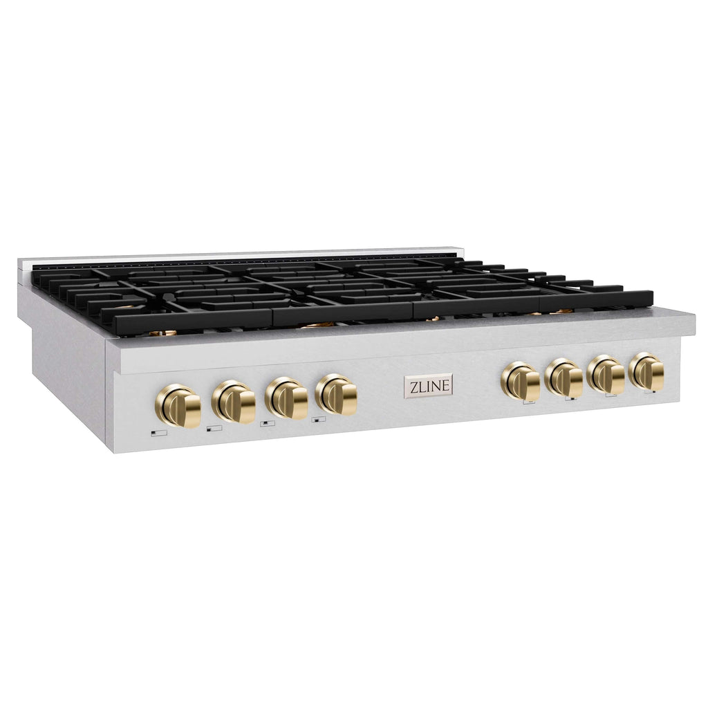 ZLINE 48" Paramount Gas Rangetop DuraSnow® Stainless Steel Polished Gold SRTSZ-48-G