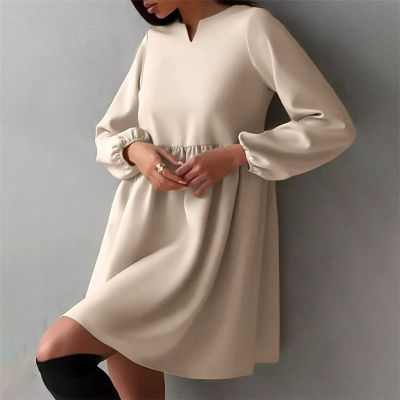Casual Chic Long Sleeve A-Line Dress for Easy Commuting