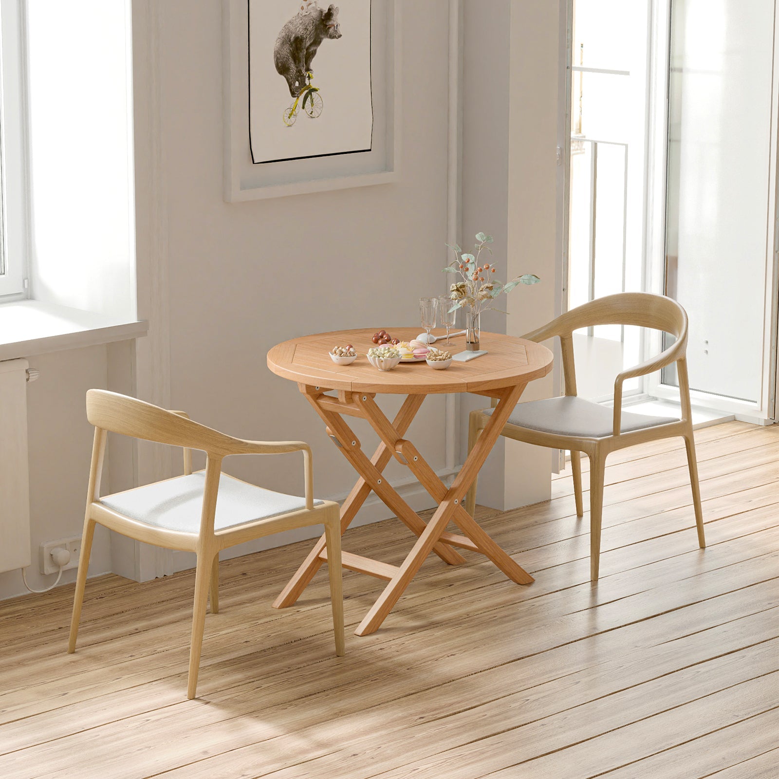 31.5 Inch Folding Patio Indonesia Teak Wood Round Coffee Table