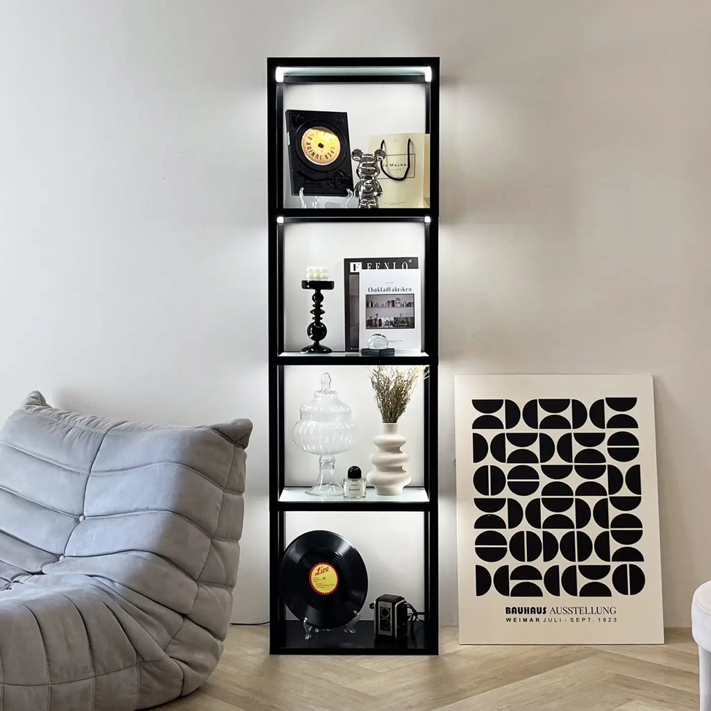 Luxury Glass Display Shelf with Dimmable Led Floor Lamp - 66”
