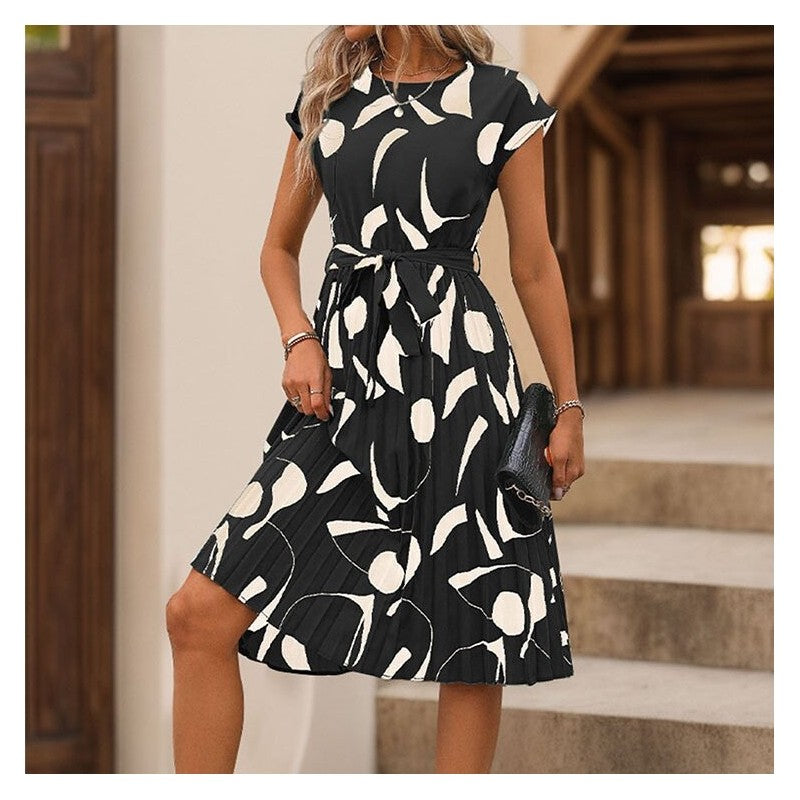 Geometric Print Pleated Dress