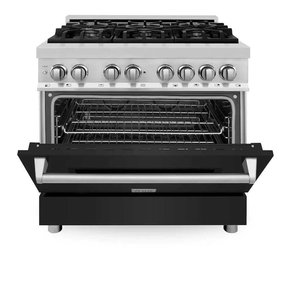 ZLINE 36" Bundle Range RA-BLM-36 &  Wall Range Hood KB-36, 2KP-RABLMRH36