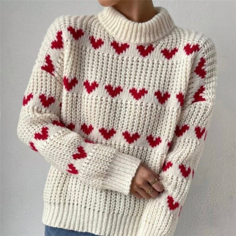 Loose Casual Love Jacquard Pullover Sweater