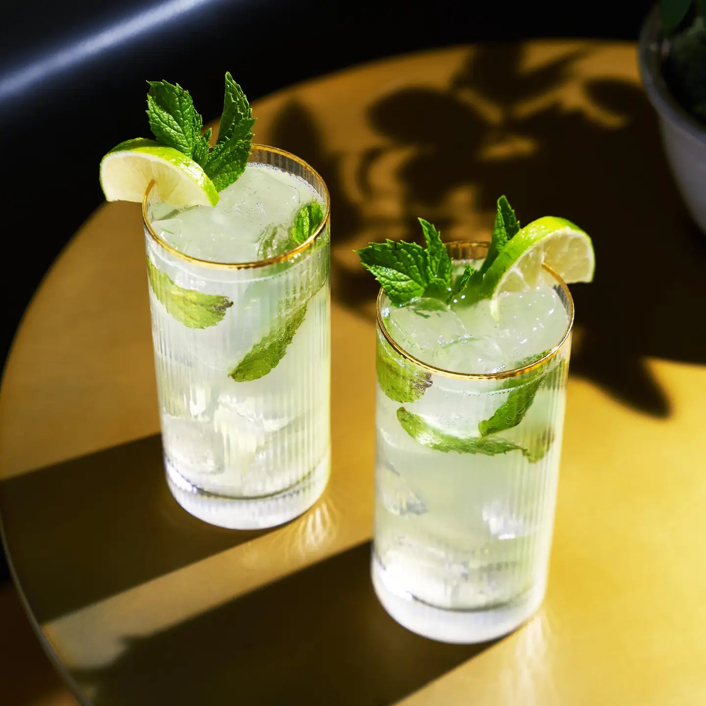 Deco Meridian Gold Rimmed Crystal Highball Glasses - Set of 2